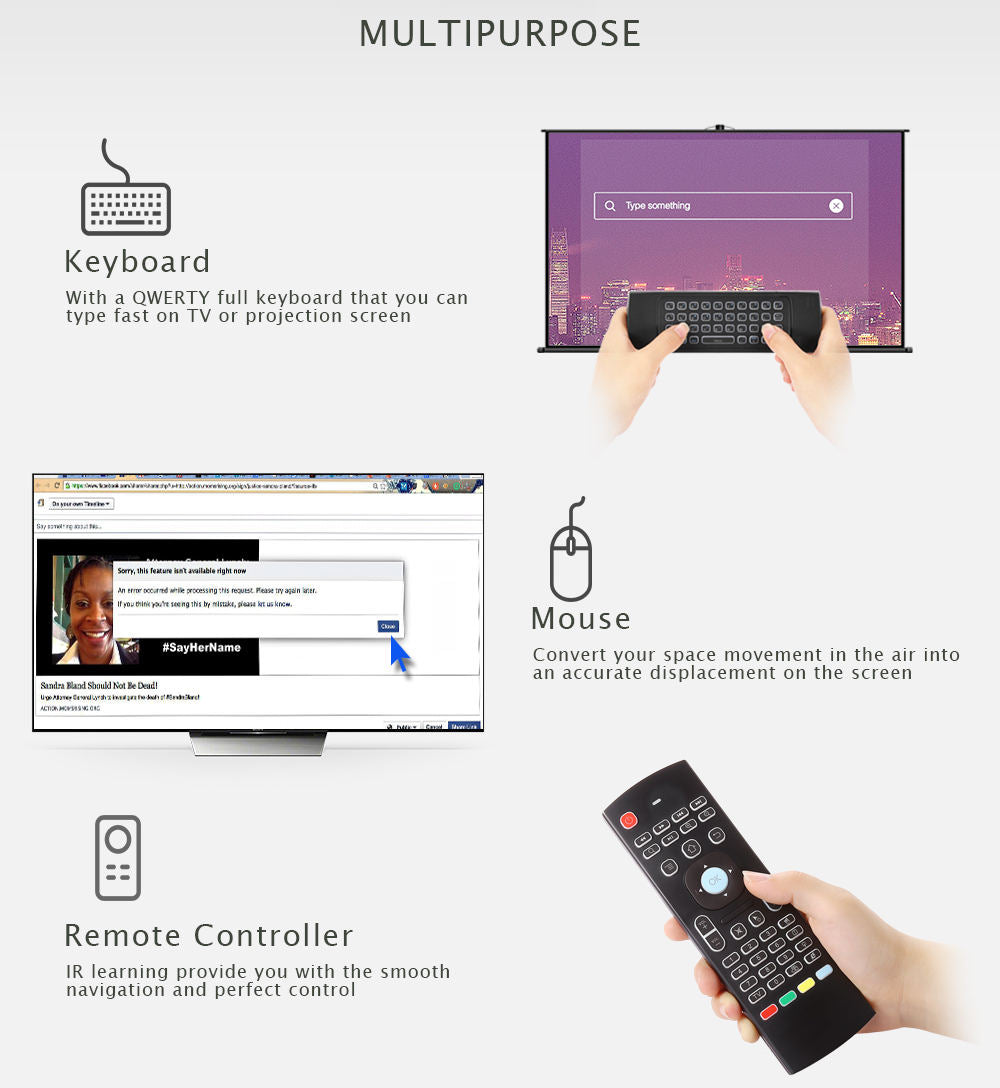 Backlit Air Mouse 2.4G Wireless Keyboard Remote Control para Android TV Box, Smart TV, PC y Proyector